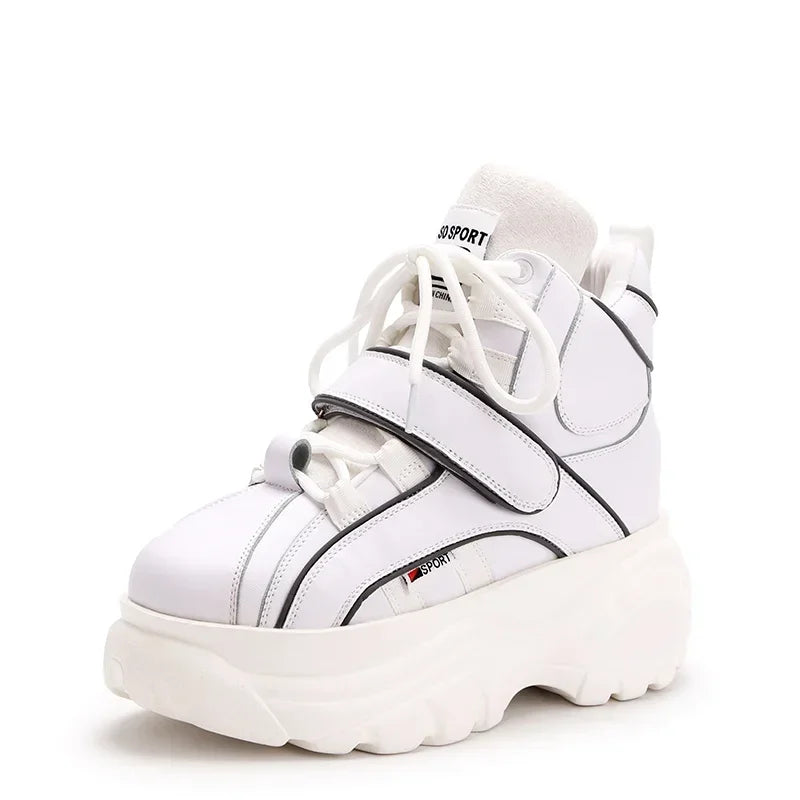 Genuine Leather High Top Wedge Chunky Sneakers