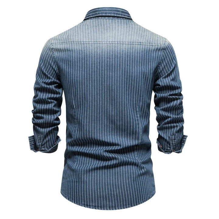 Striped Denim Cotton Long Sleeve Shirt