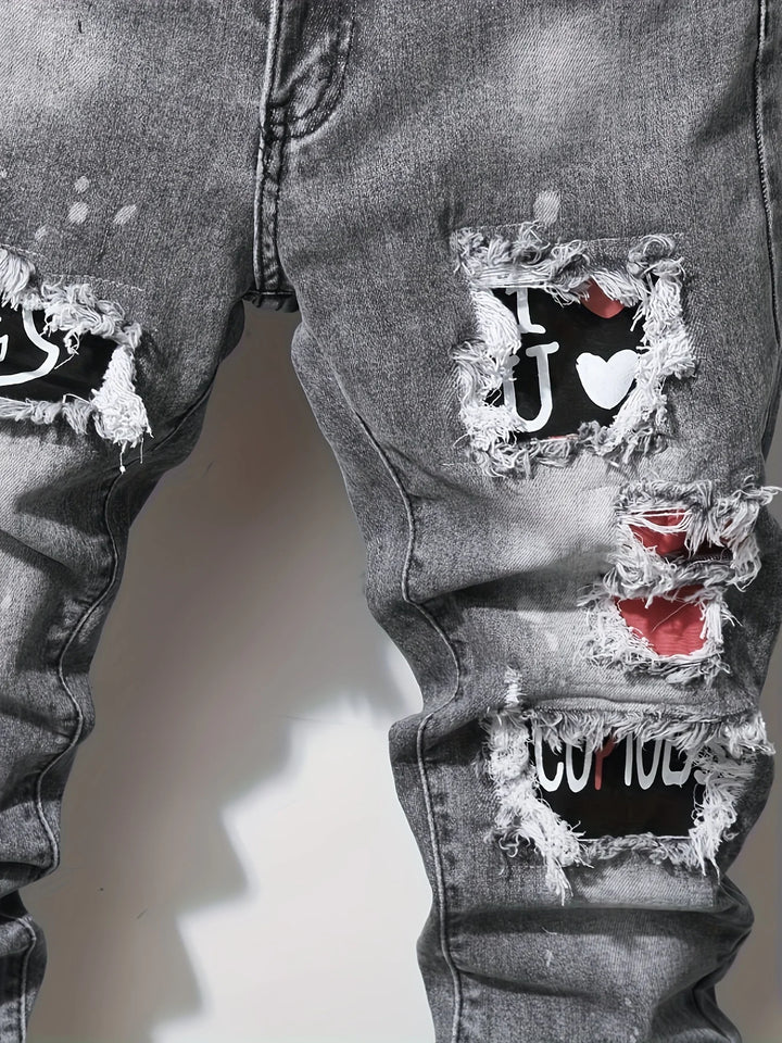 Skinny Ripped Long Denim Jeans