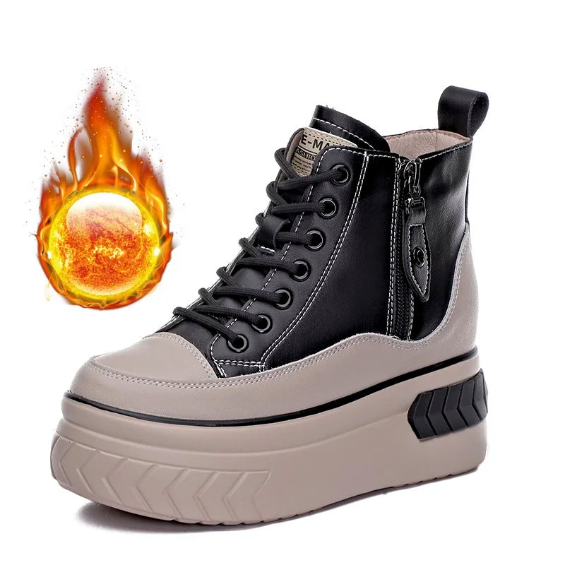 High Top Genuine leather 8cm Platform Boots