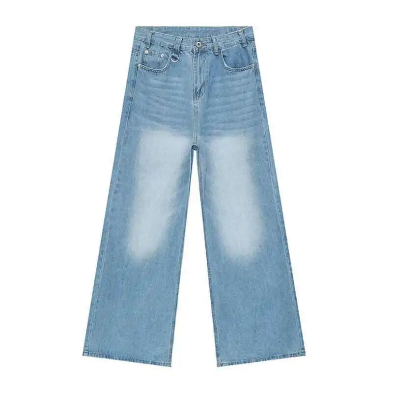Gradient Washed Denim Pants with Metal Ring Design