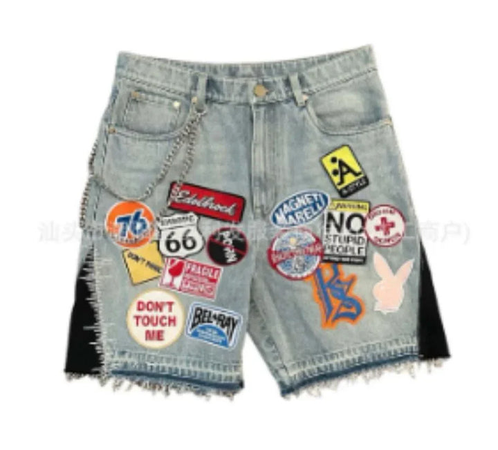 Hip hop pocket print loose Y2K denim shorts