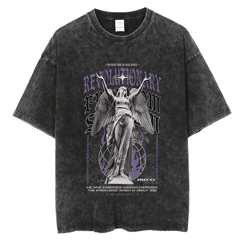 Washed Graphic Print Harajuku Hip Hop T-Shirt