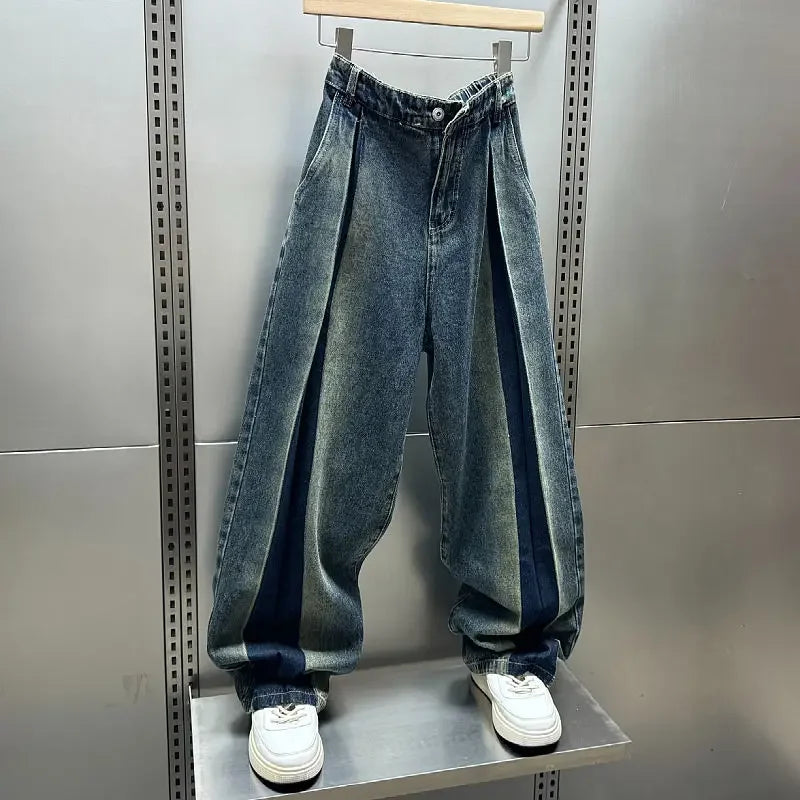 Korean Streetwear Patchwork Oversized Drop Hem Jeans