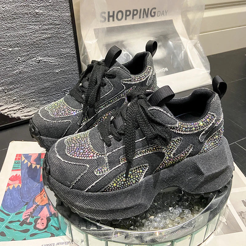 Bling Platform Lace-Up Sneakers
