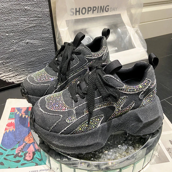 Bling Platform Lace-Up Sneakers