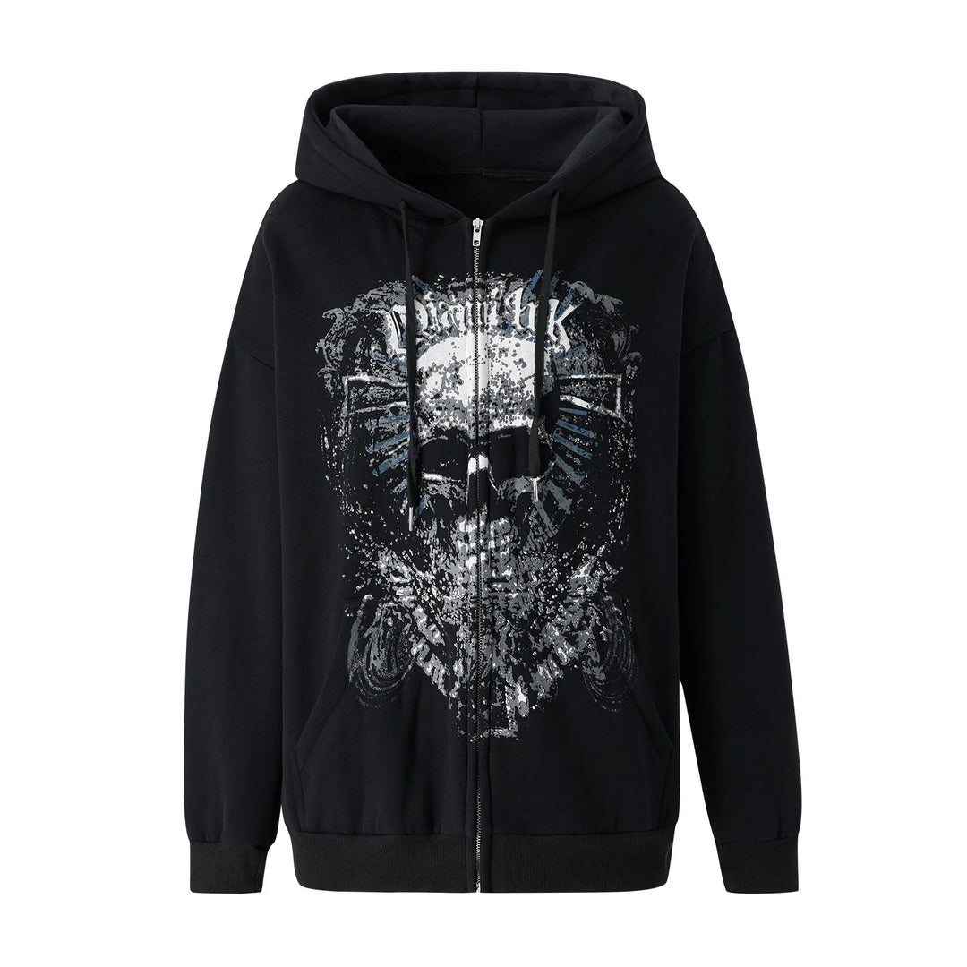 2000s Gothic Fairy Grunge Skull Graphic Oversized Hoodie