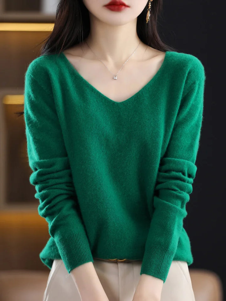 100% Pure Merino Wool Women's V-Neck Sweater