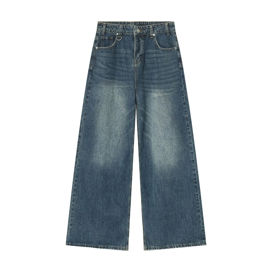 Gradient Washed Denim Pants with Metal Ring Design