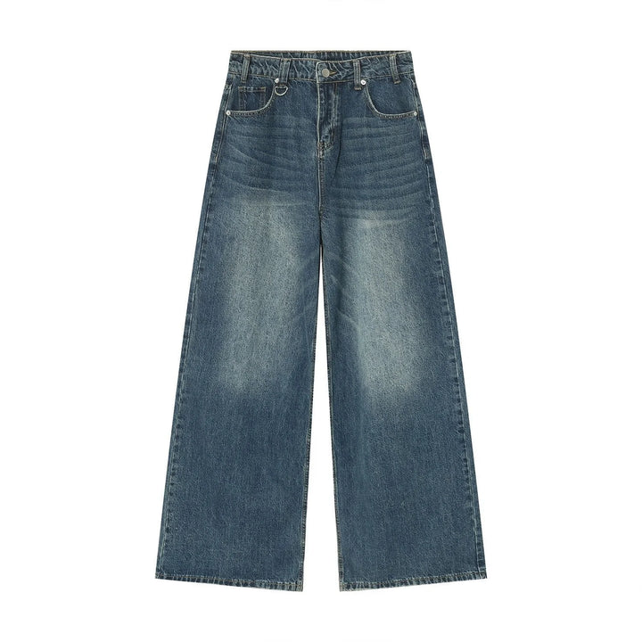 Gradient Washed Denim Pants with Metal Ring Design