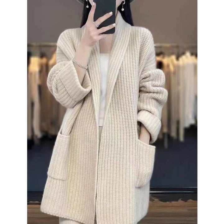 Autumn Winter Thick Solid Color V-neck Sweater