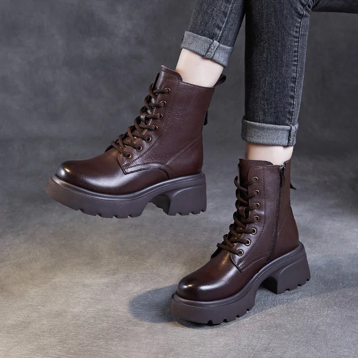Authentic Leather Chunky Sole Women's British-Inspired Ankle Boots