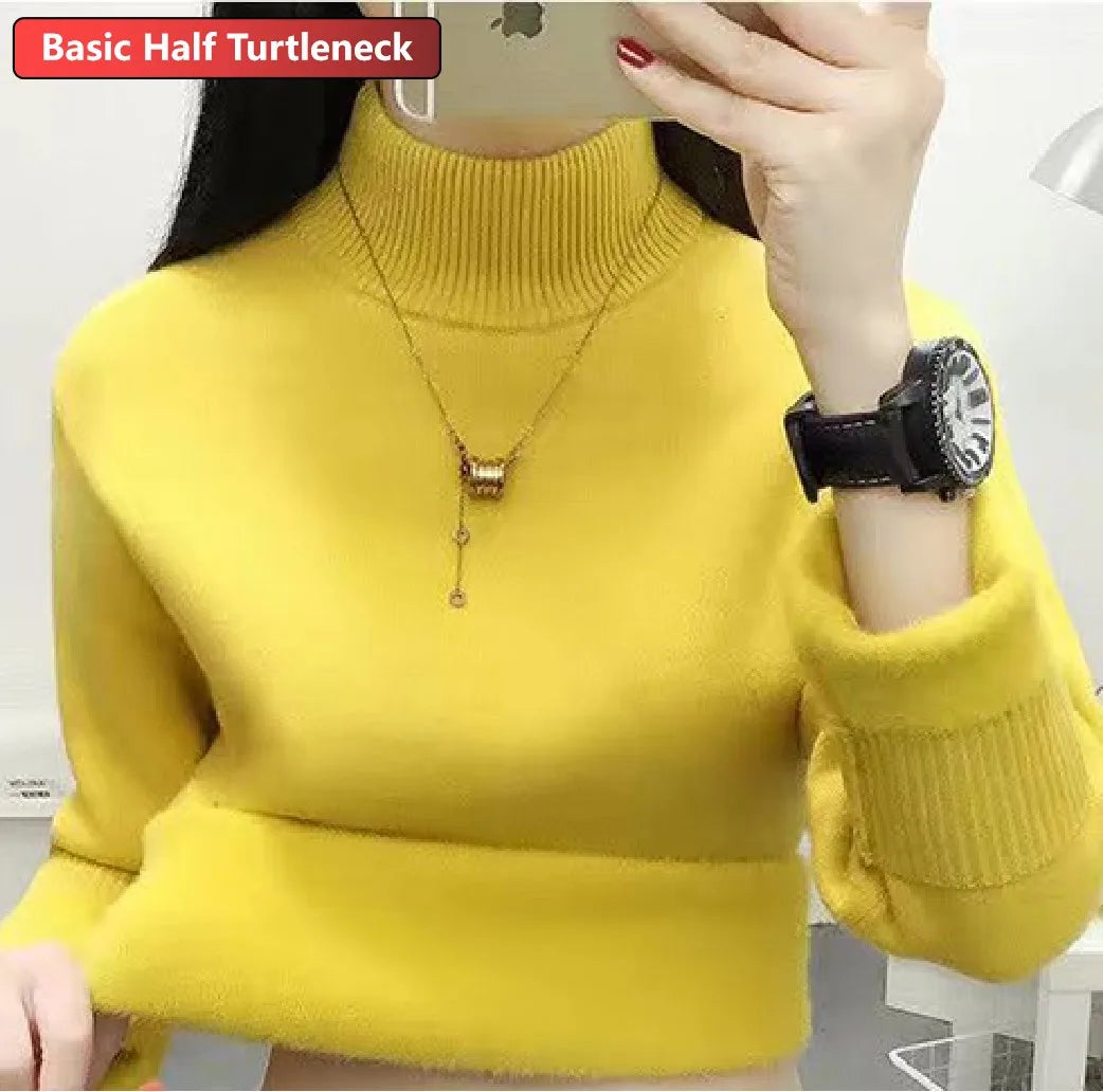Elegant Women's Thick Velvet Lined Turtleneck Sweater
