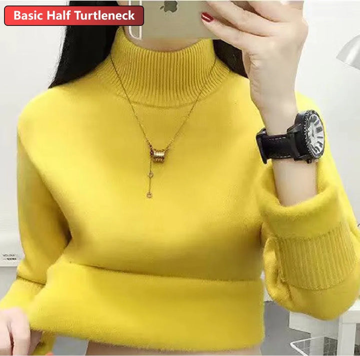 Elegant Women's Thick Velvet Lined Turtleneck Sweater