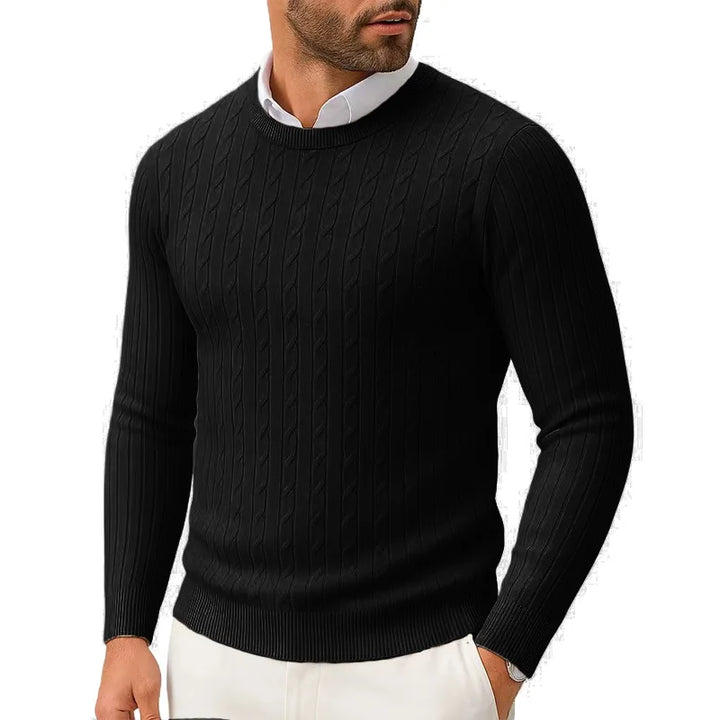 Lightweight Slim Fit Crewneck Cable Knit Sweater
