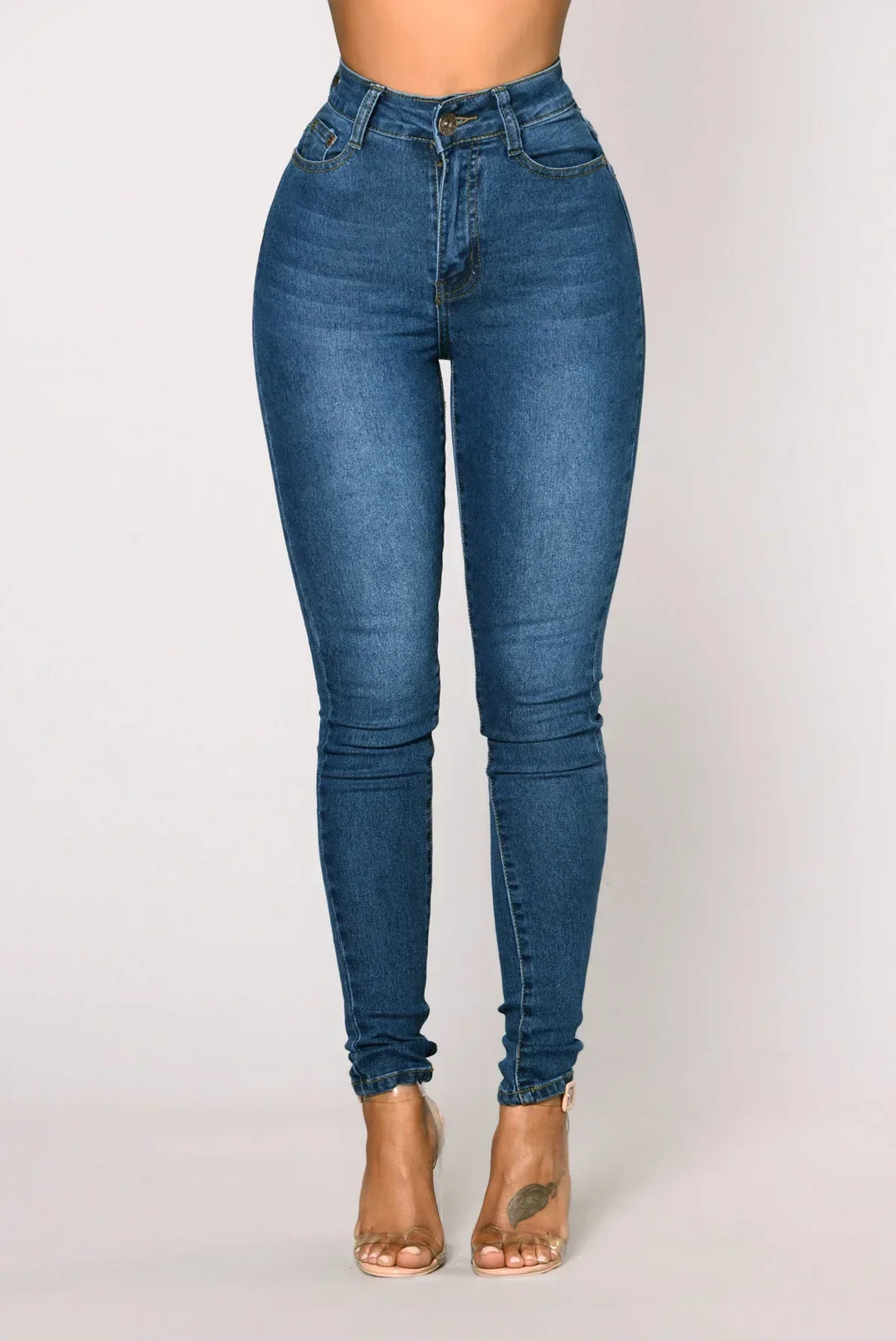 Ankle Length High-Waisted Denim Pencil Jeans
