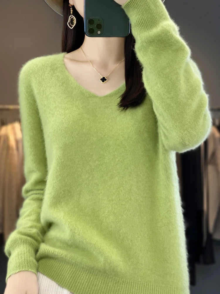 100% Pure Merino Wool Women's V-Neck Sweater