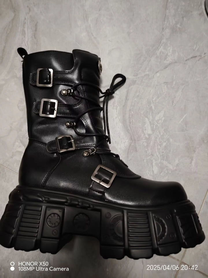 Cyberpunk Metal Tank-Style Elevated Boots