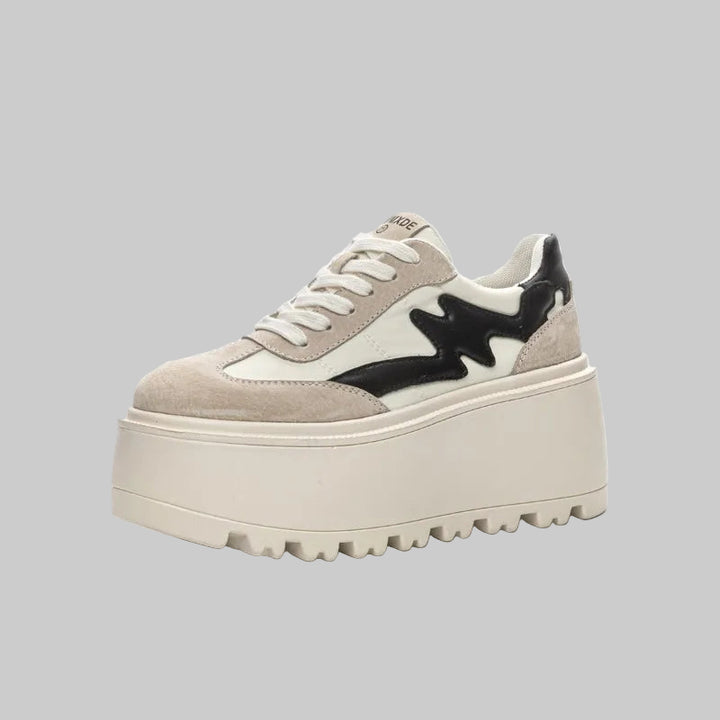 8cm Genuine Leather Platform Wedge Chunky Sneakers
