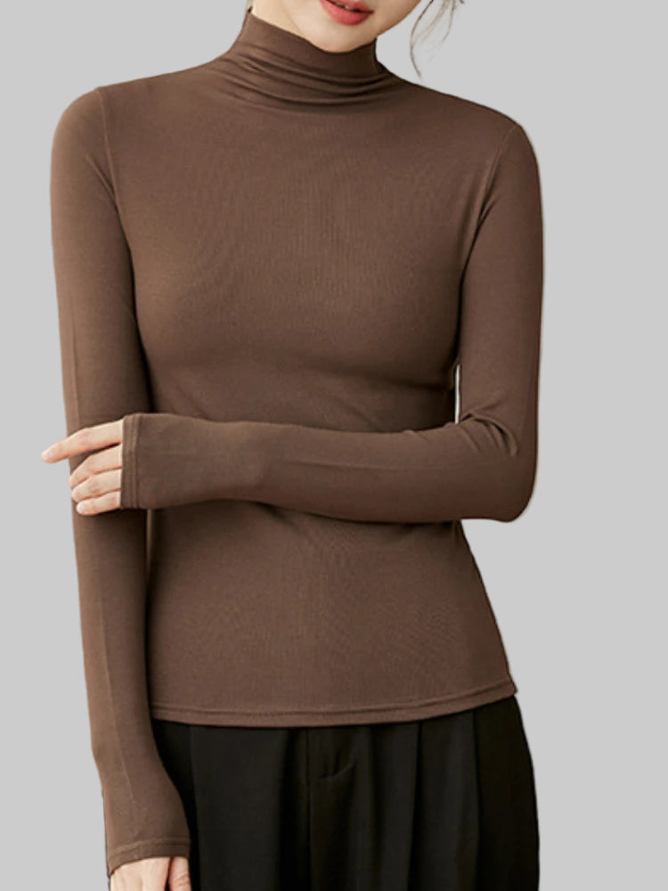 Slim Fit Half Turtleneck Modal Long Sleeve Top