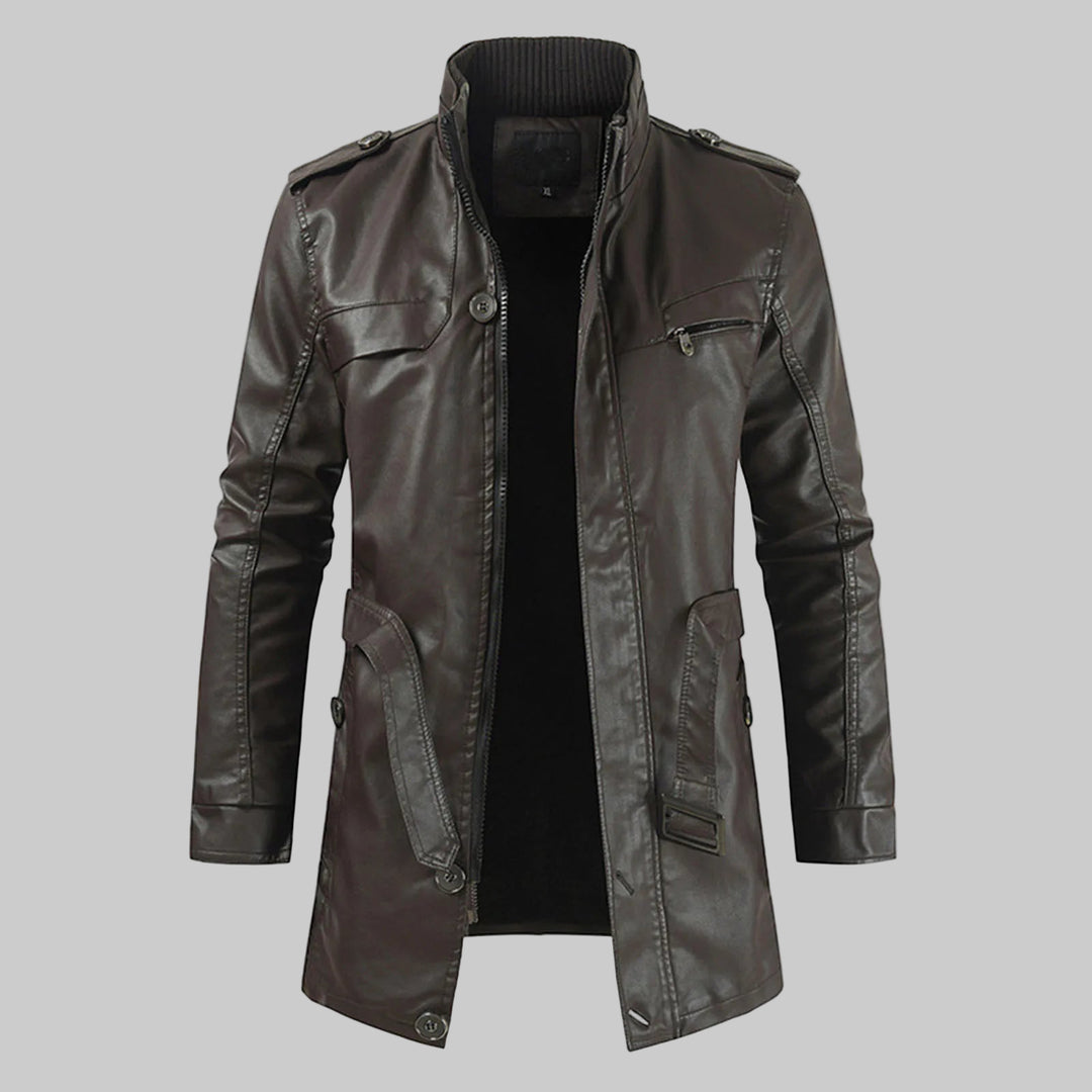 Mid-Length Detachable Hood Lightweight Plush Lined Leather Coat