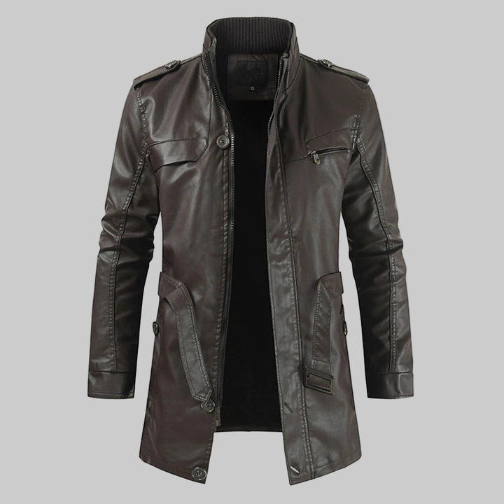 Mid-Length Detachable Hood Lightweight Plush Lined Leather Coat