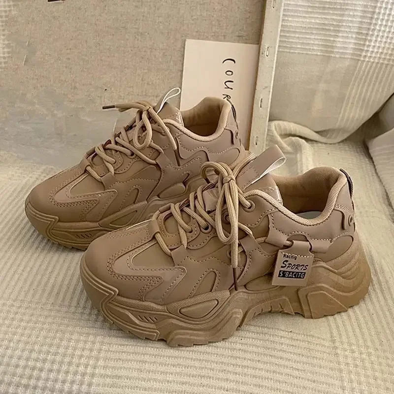 Trendy Chunky Leather Platform Sneakers