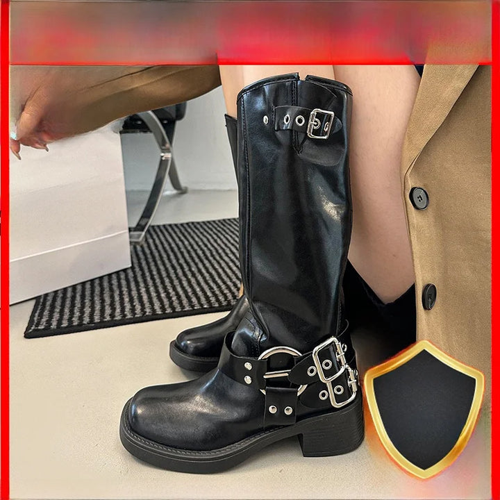 Retro Knee-high round Head Knight Boots