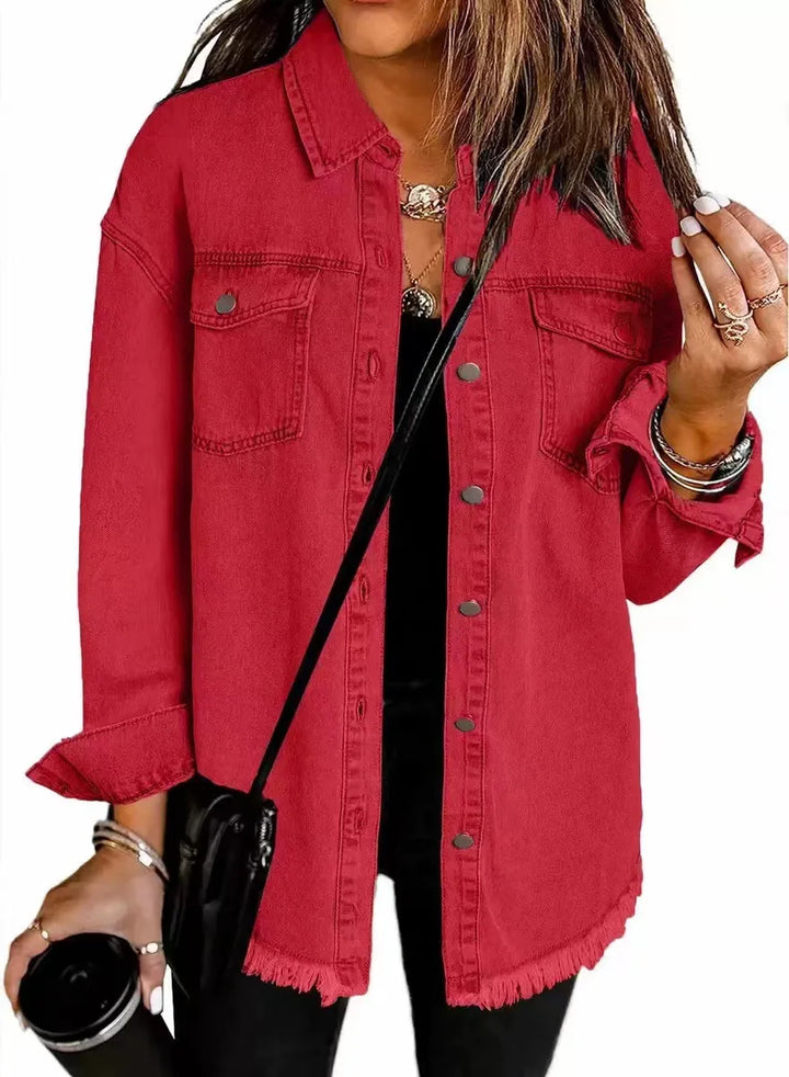 Simple Buttoned Casual Folded Collar Y2K Denim Coat