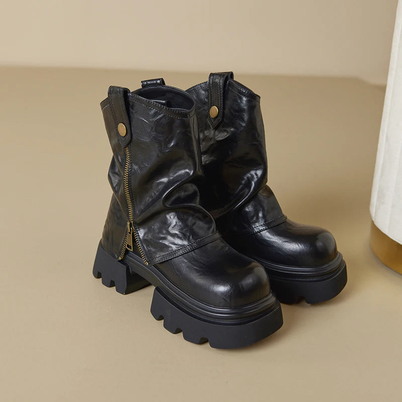 Thick-Soled Square-Toe Ankle Boots