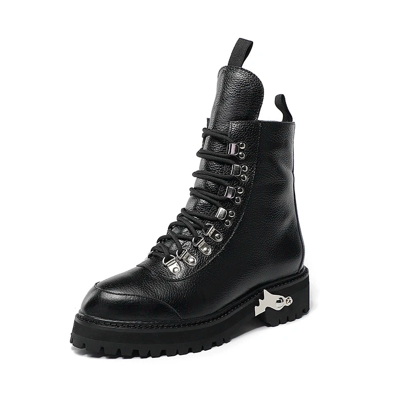 Genuine Leather Lace-Up Military Style Motorcycle Boots