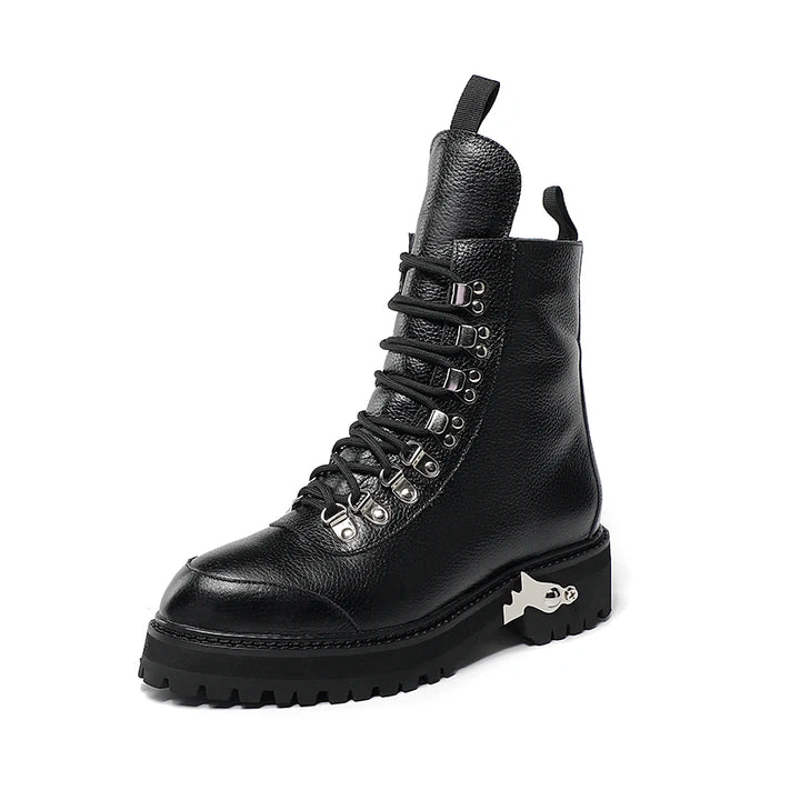 Genuine Leather Lace-Up Military Style Motorcycle Boots