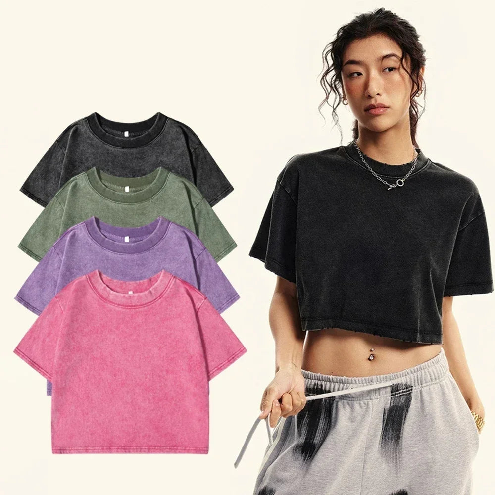 Acid Washed Short T-Shirt for Women