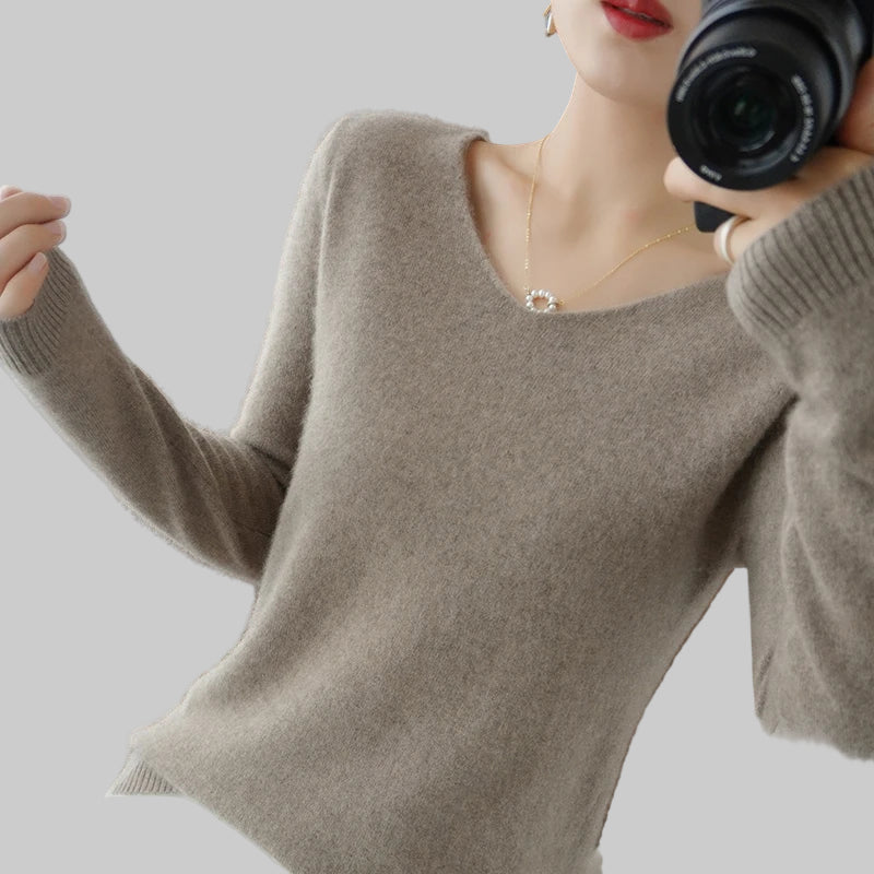100% Pure Merino Wool Women's V-Neck Sweater