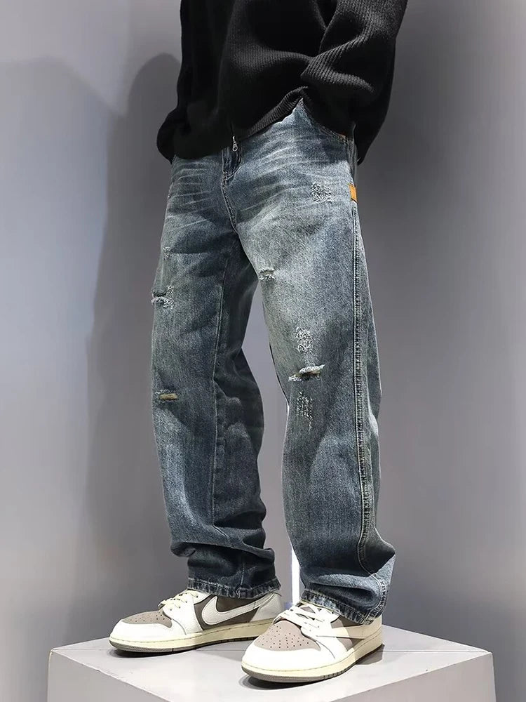 Vintage Ripped Baggy Straight Hip Hop Streetwear Trousers