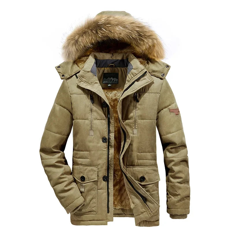 Thick Velvet Multi-Pocket Zipper Winter Parka