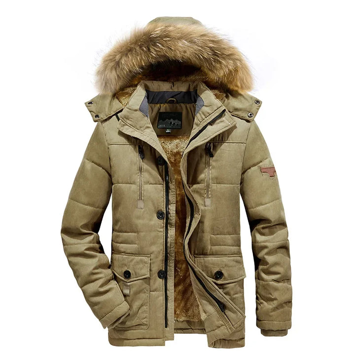 Thick Velvet Multi-Pocket Zipper Winter Parka