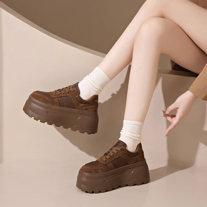 Leather Plush Chunky Platform Sneakers