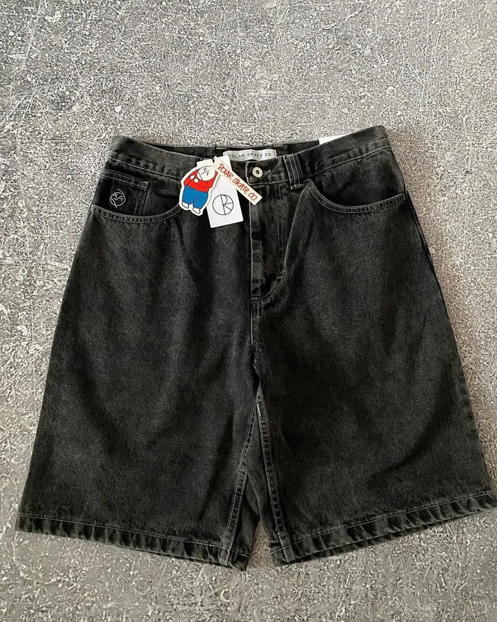 Hip hop pocket print loose Y2K denim shorts