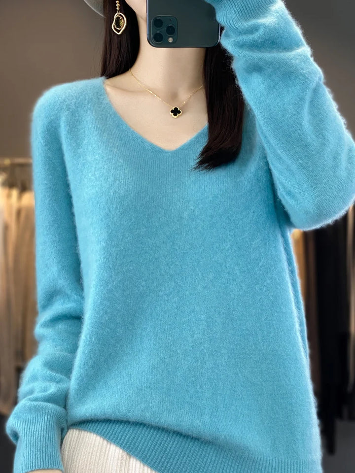 100% Pure Merino Wool Women's V-Neck Sweater
