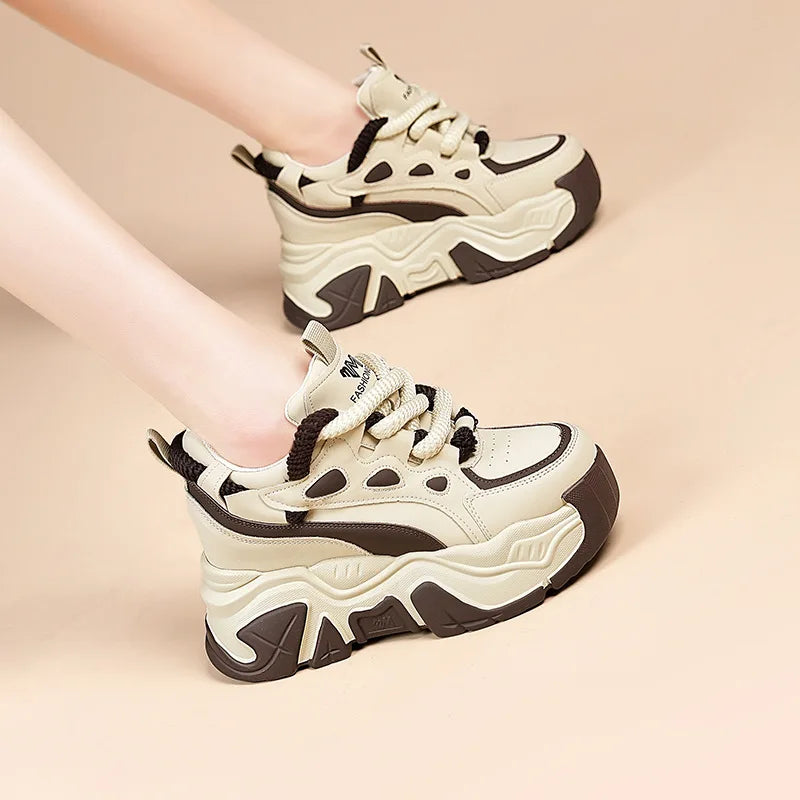 Genuine Leather Microfiber Chunky Sneakers