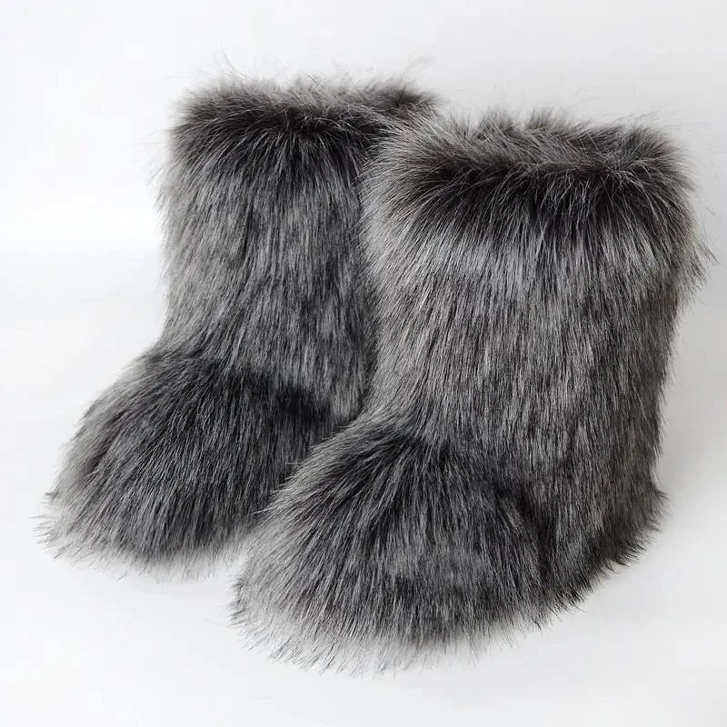 Plush Faux Fox Fur Winter Boots