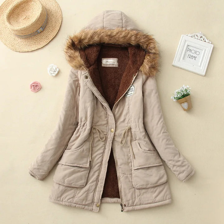 Slim Fit Embroidered Hooded Parka Cotton Padded Jacket