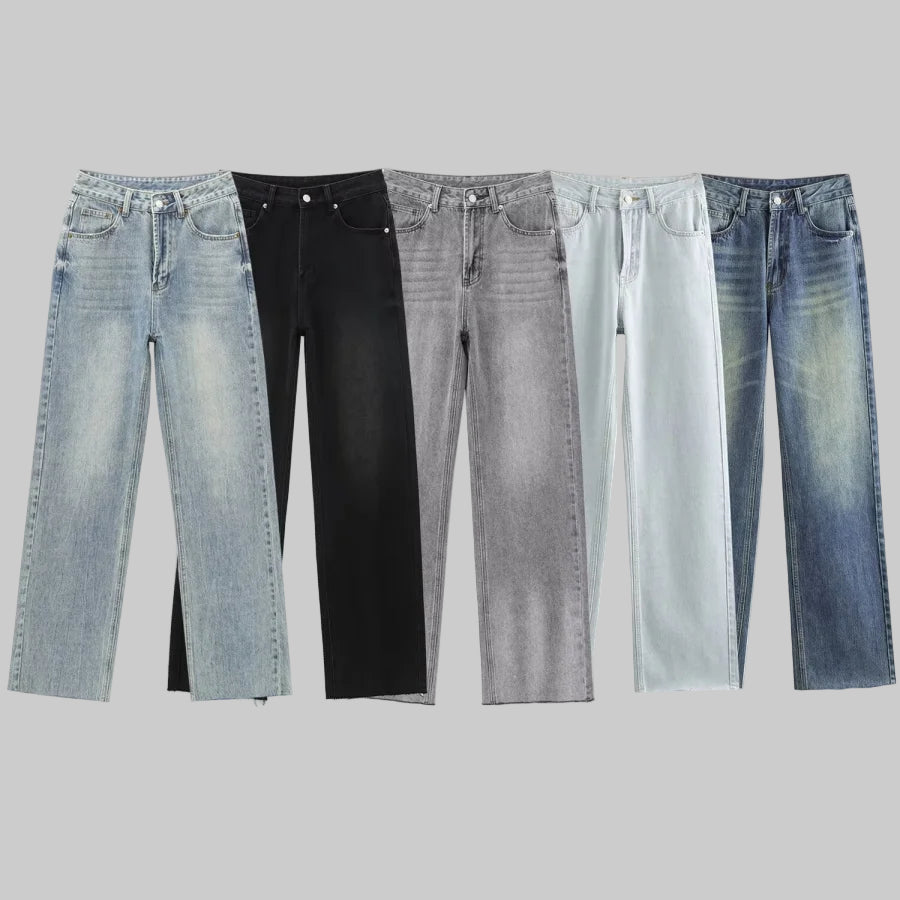Classic High-Waisted Wide-Leg Washed Jeans
