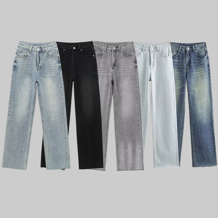 Classic High-Waisted Wide-Leg Washed Jeans