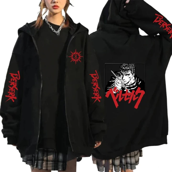 Japanese Anime Punk Hoodie with Courage Eyes