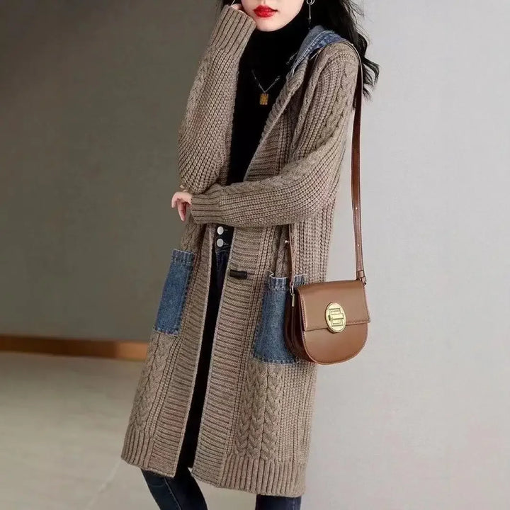 Spring Autumn Loose-Fit Hooded Knitted Cardigan