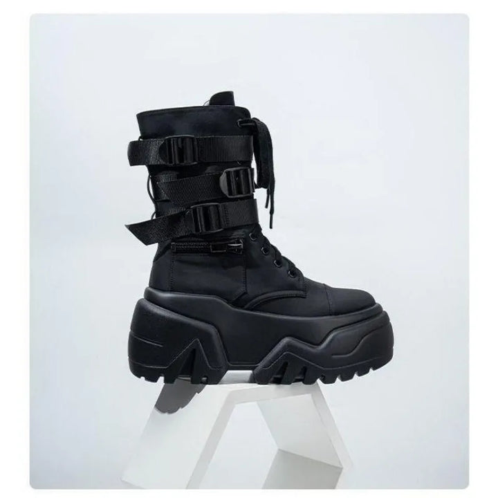 Chunky High Platform 9CM Leather Ankle Booties for Autumn