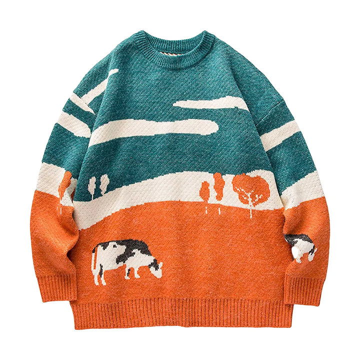 Cozy Cow Print Knitted Winter Sweater