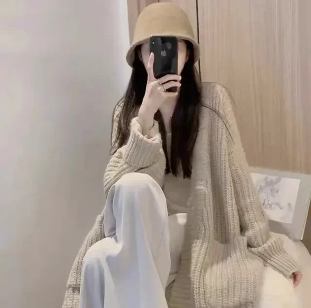 Elegant Long Knitted V-Neck Cardigan
